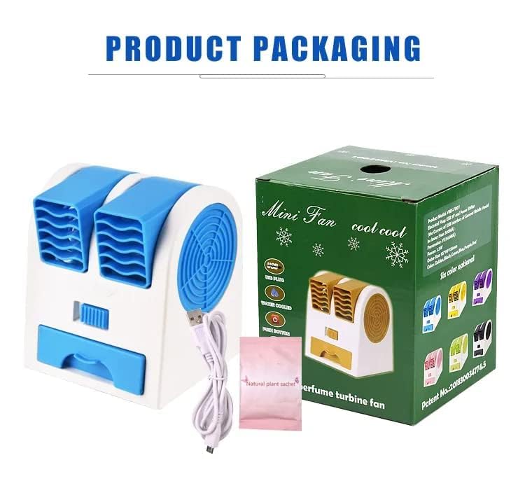 Mini Cooler AC USB and Battery Operated Air Mini Water Air Cooler Cooling Fan Dual Blower with Ice Chambe Perfect for Temple, Home, Kitchen, Study