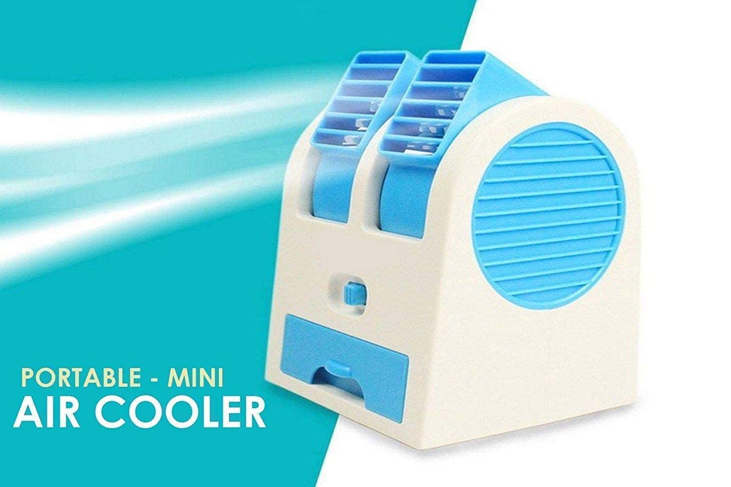Mini Cooler AC USB and Battery Operated Air Mini Water Air Cooler Cooling Fan Dual Blower with Ice Chambe Perfect for Temple, Home, Kitchen, Study